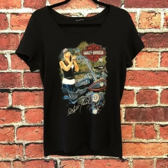 Harley Davidson Shirt Women Medium M Black Scott Jacobs Designed Graphic Tee - Picture 1 of 4